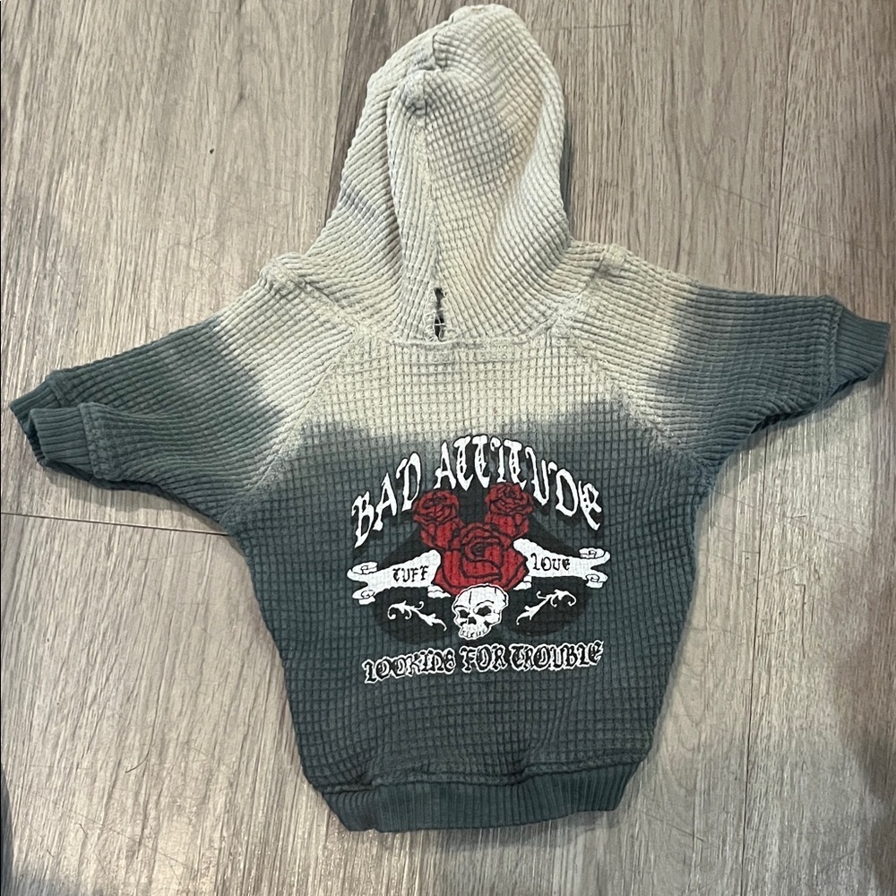Bad Attitude Hooded  doggy Top in Grey and Cream